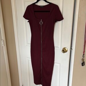 Forever 21 Red Ribbed Sheath Midi Dress